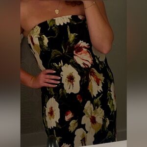 Abercrombie & Fitch Strapless Floral Dress - Black and Cream